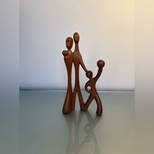J.Pinal Signed Wood (1913-1983)Carved Mid Century Wooden Family Sculpture 1.lb